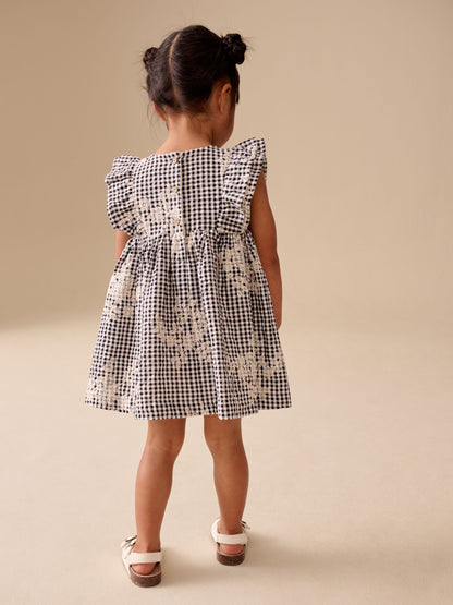 Black/White Gingham Embroidered Frill Sleeve Dress (3mths-8yrs) image 3