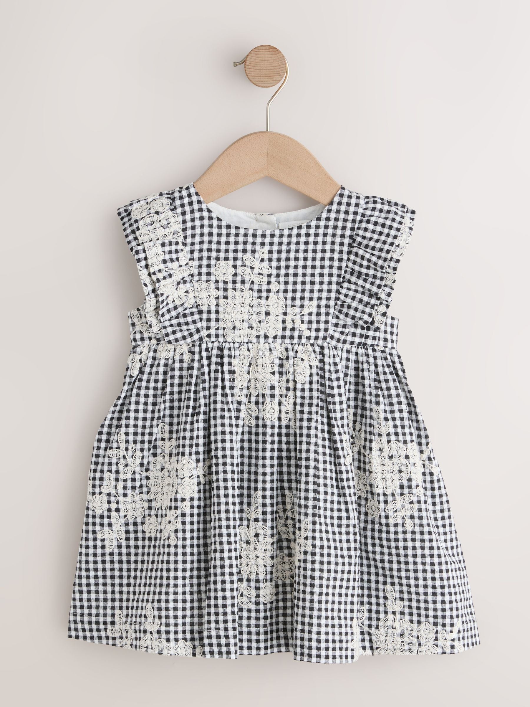 Black/White Gingham Embroidered Frill Sleeve Dress (3mths-8yrs) image 4