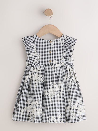 Black/White Gingham Embroidered Frill Sleeve Dress (3mths-8yrs) image 5
