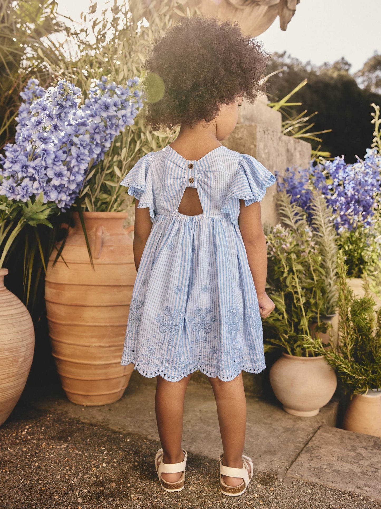 Blue Embroidered Angel Sleeve Dress (3mths-8yrs) image 3