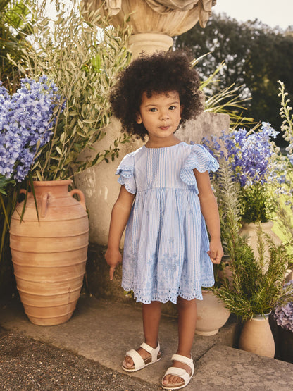 Blue Embroidered Angel Sleeve Dress (3mths-8yrs) image 4