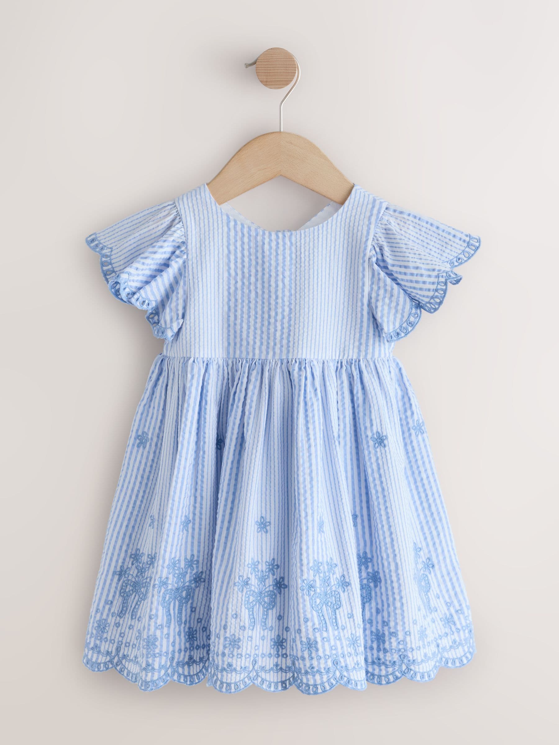 Blue Embroidered Angel Sleeve Dress (3mths-8yrs) image 5