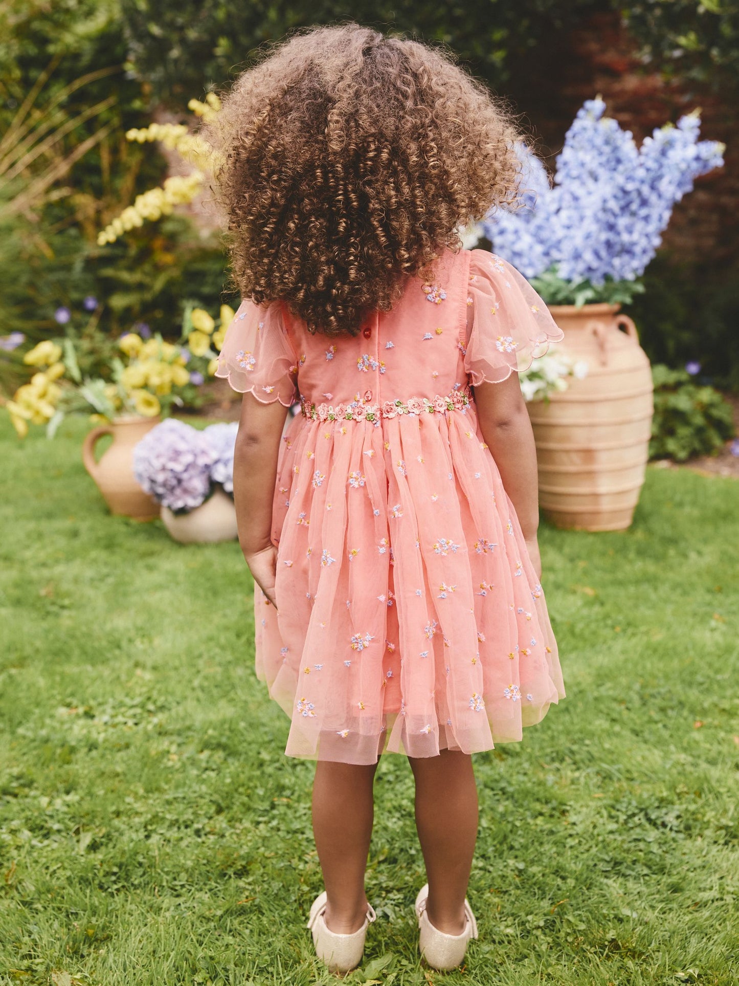 Peach Pink Embroidered Mesh Dress (3mths-8yrs) image 3