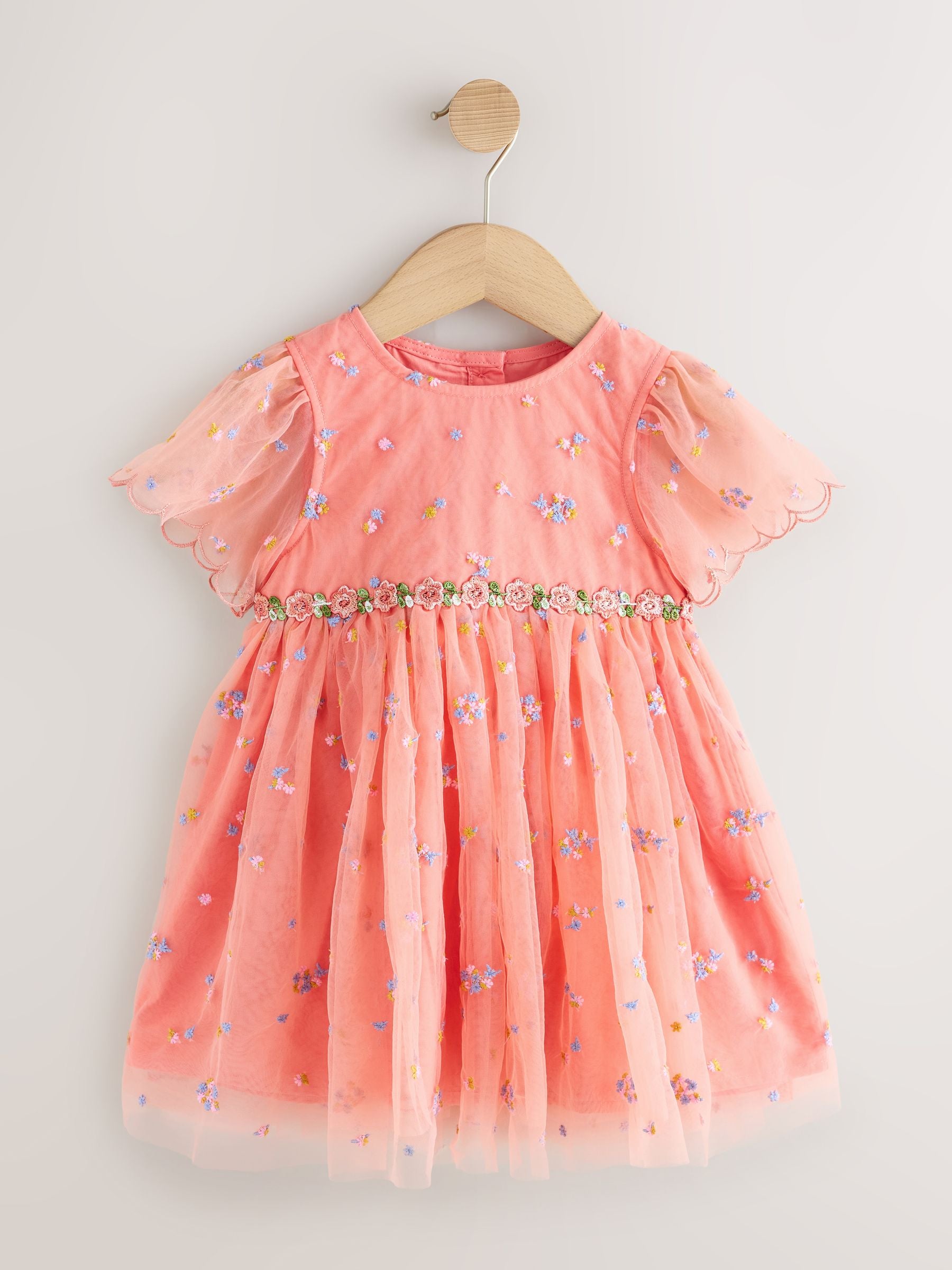 Peach Pink Embroidered Mesh Dress (3mths-8yrs) image 4