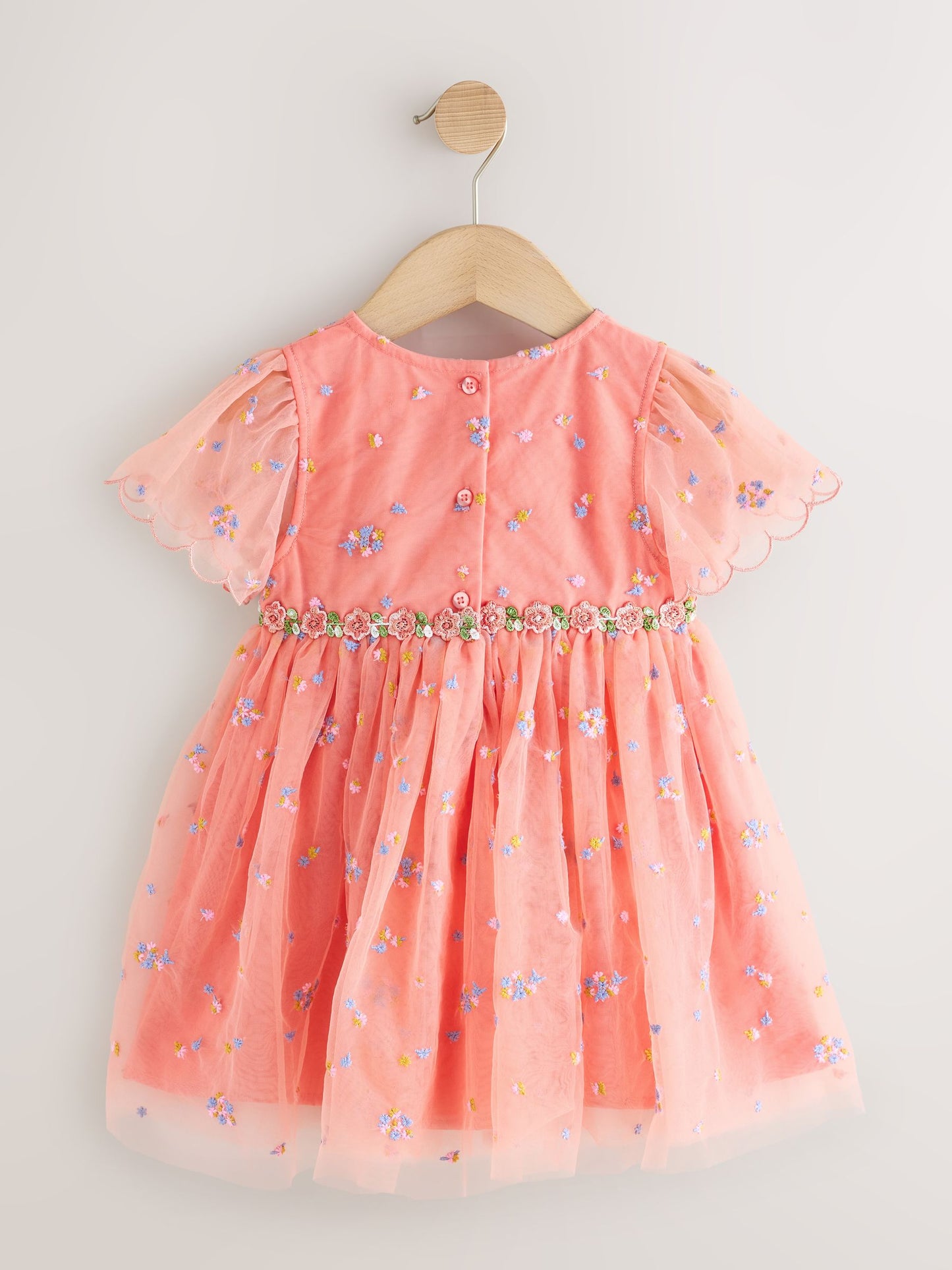 Peach Pink Embroidered Mesh Dress (3mths-8yrs) image 5