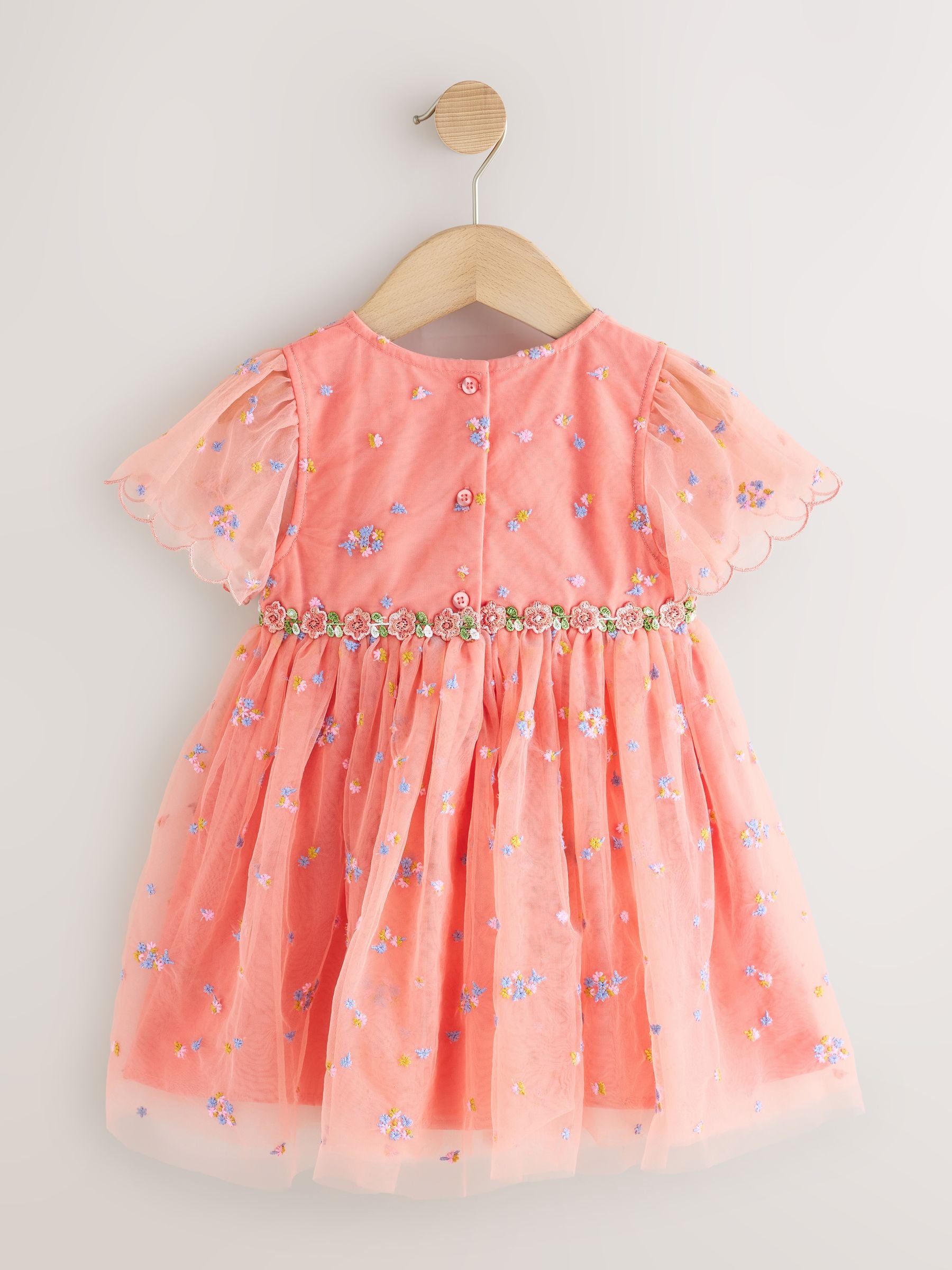 Peach Pink Embroidered Mesh Dress (3mths-8yrs) image 5