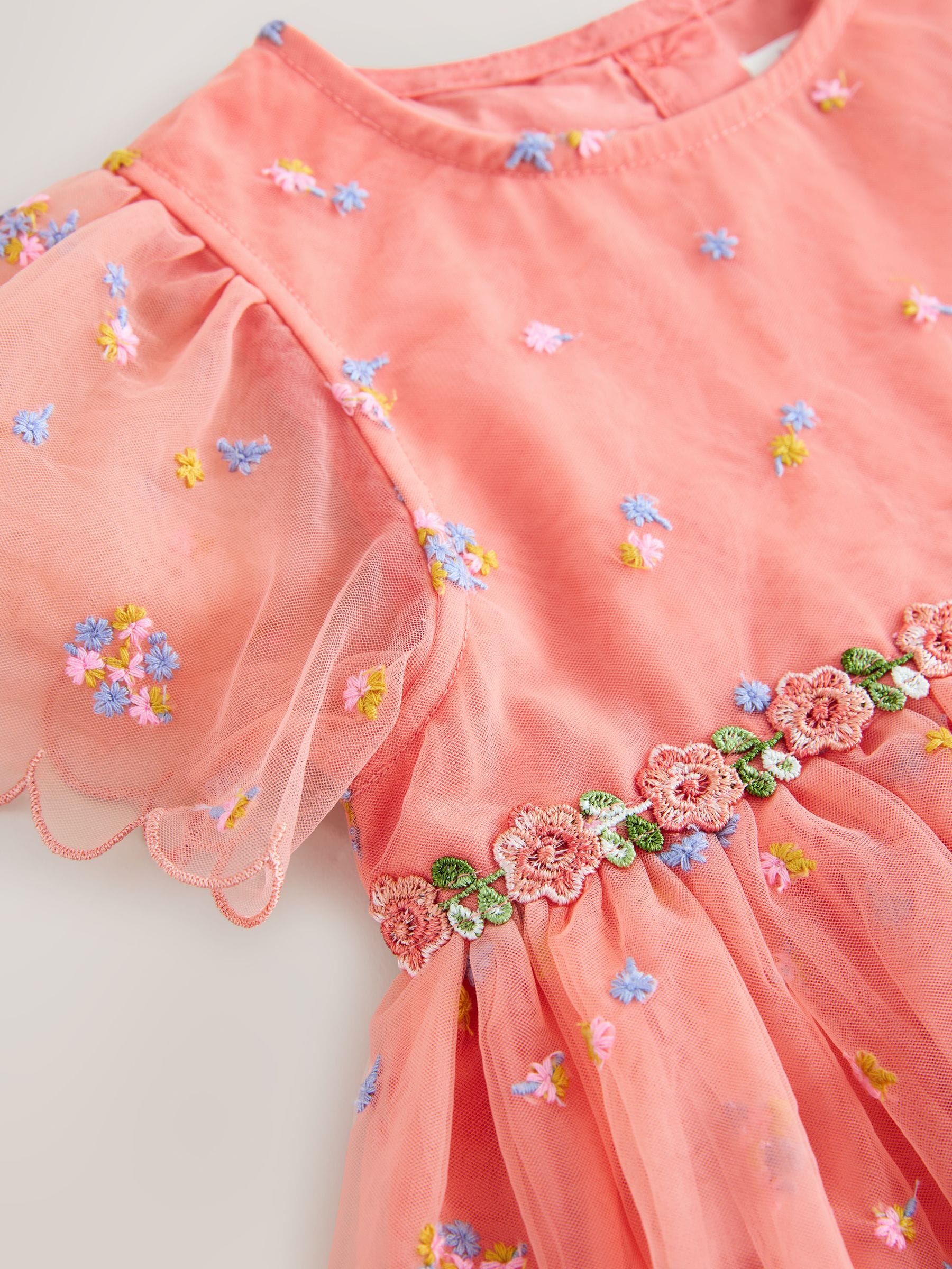 Peach Pink Embroidered Mesh Dress (3mths-8yrs) image 7