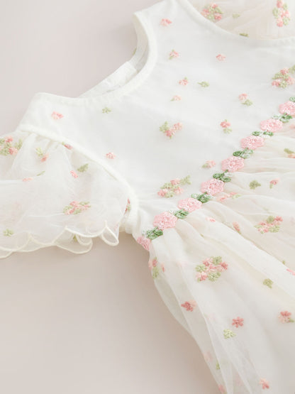 Ivory Embroidered Mesh Dress (3mths-8yrs) image 7