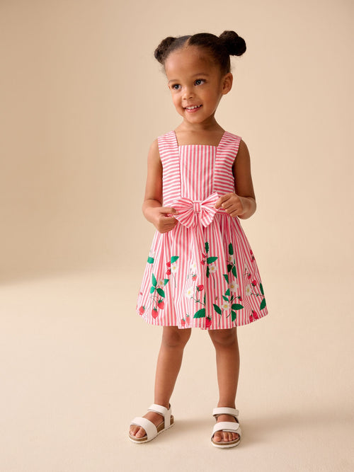 Red Strawberry Stripe Bow Front Prom Dress (3mths-8yrs) image 1