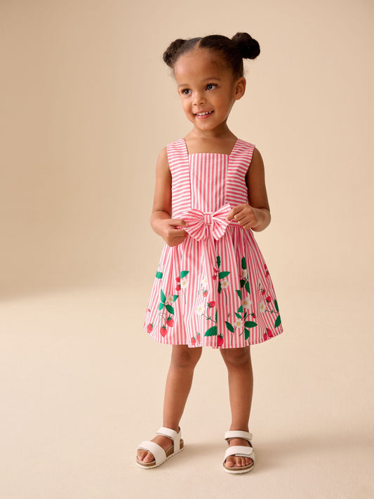 Red Strawberry Stripe Bow Front Prom Dress (3mths-8yrs) image 1