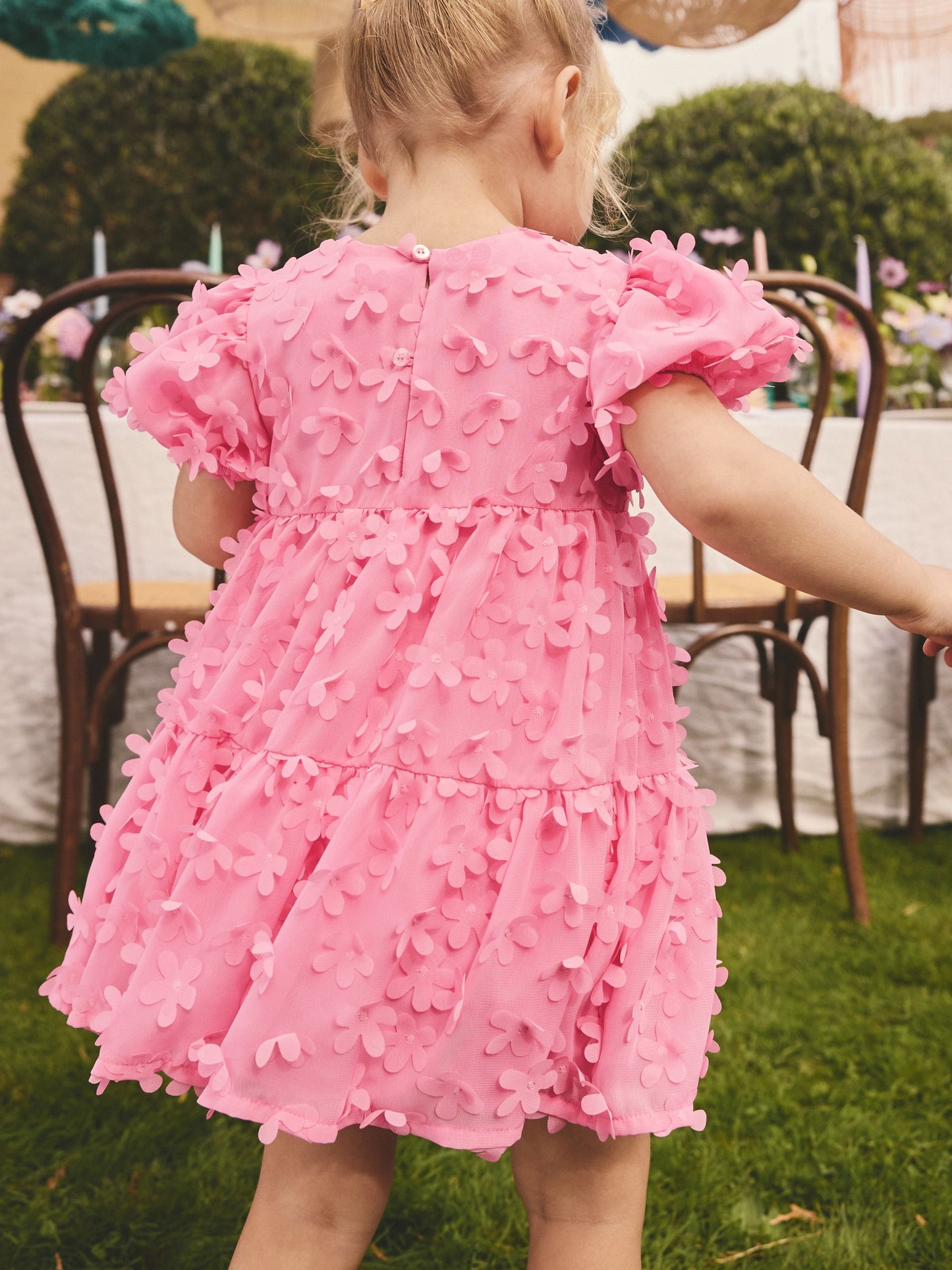 Bright Pink Short Sleeve 3D Flowers Dress (3mths-8yrs) image 3
