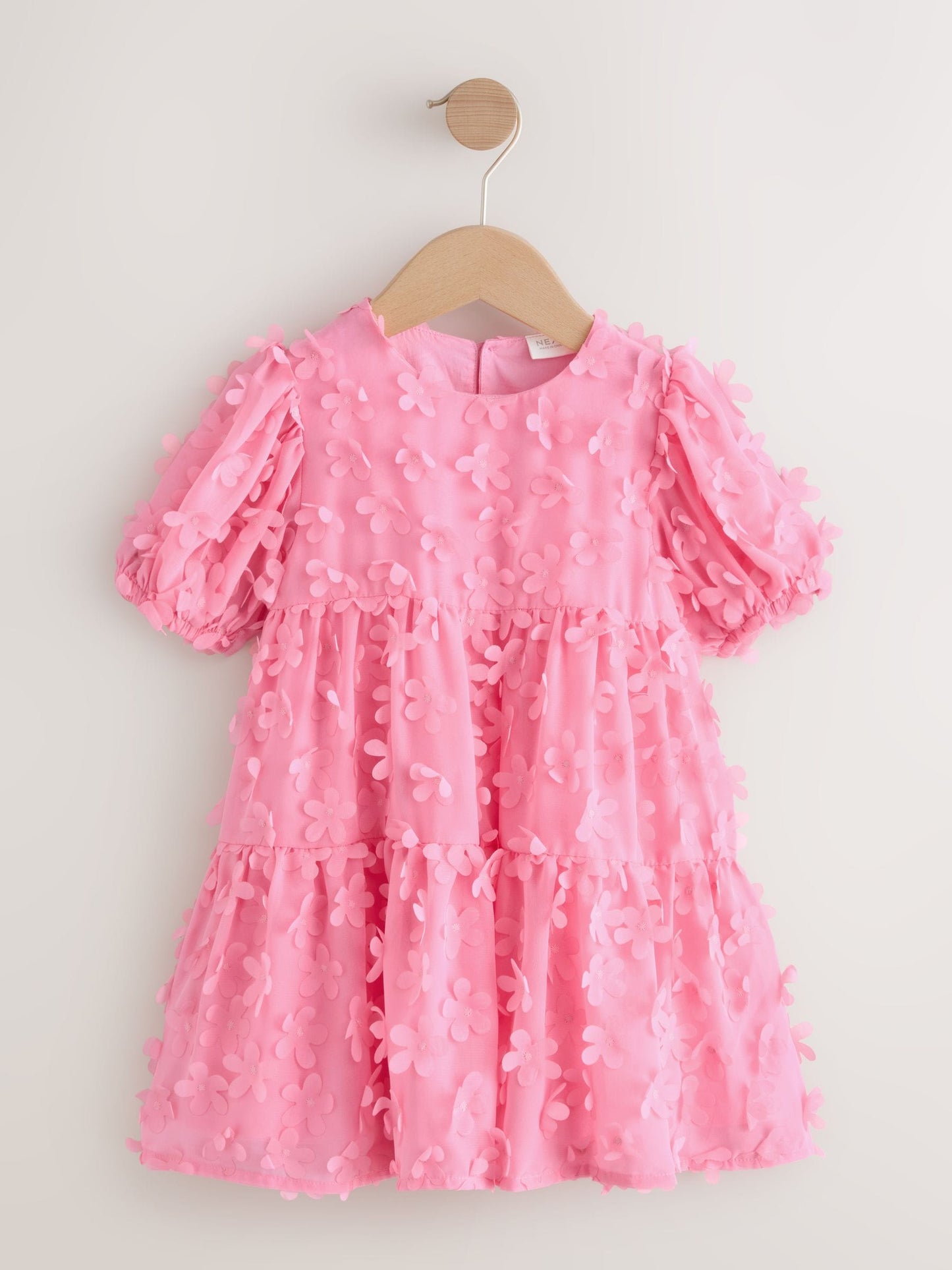 Bright Pink Short Sleeve 3D Flowers Dress (3mths-8yrs) image 4