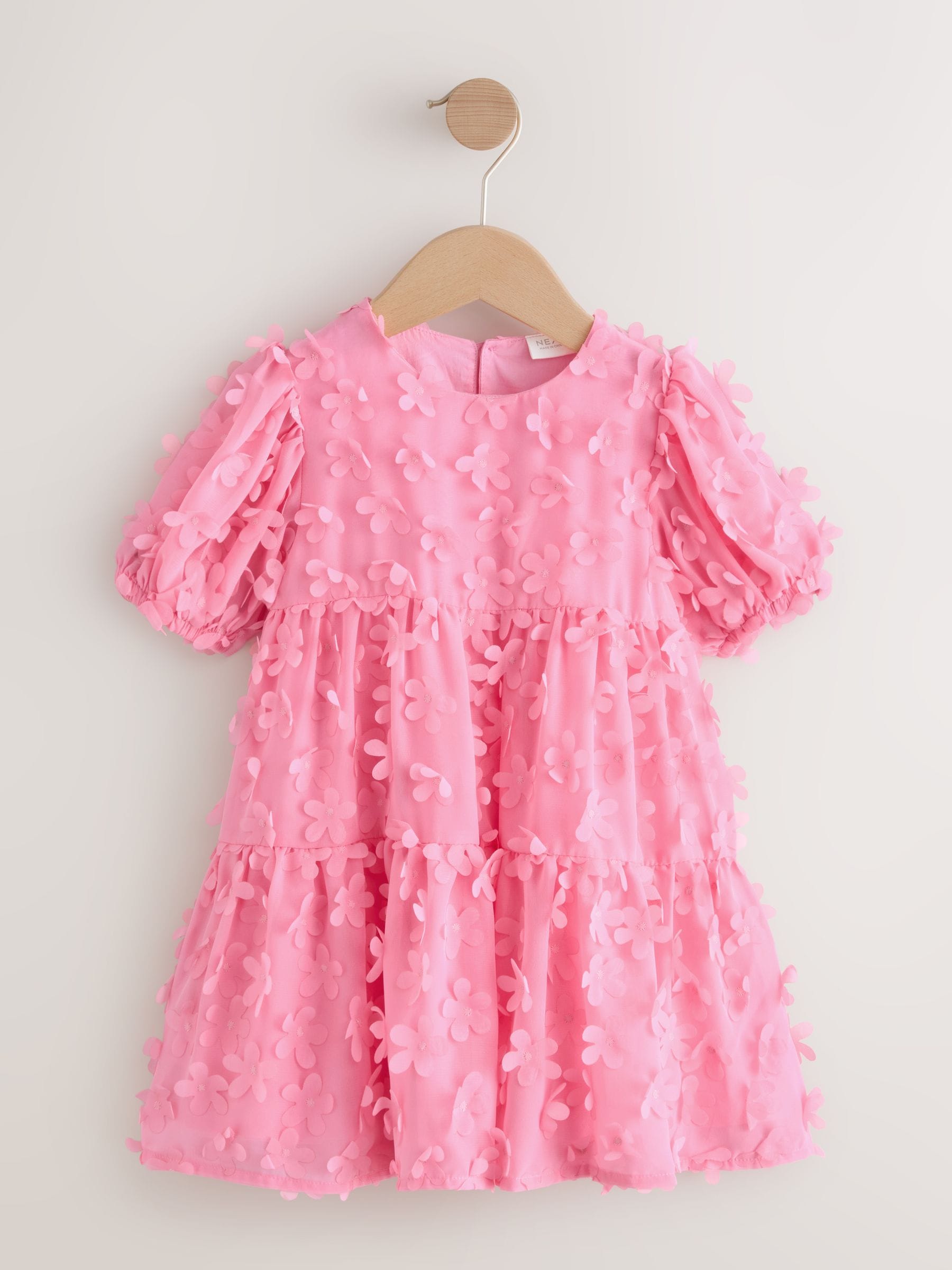 Bright Pink Short Sleeve 3D Flowers Dress (3mths-8yrs) image 4