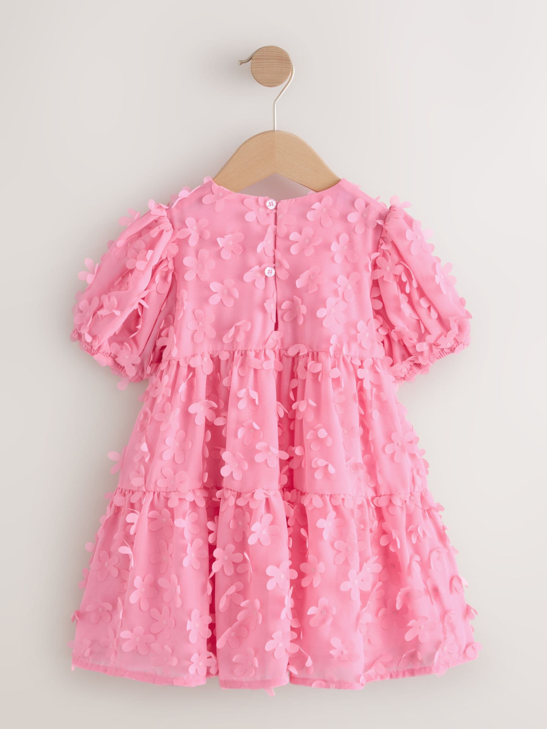 Bright Pink Short Sleeve 3D Flowers Dress (3mths-8yrs) image 5