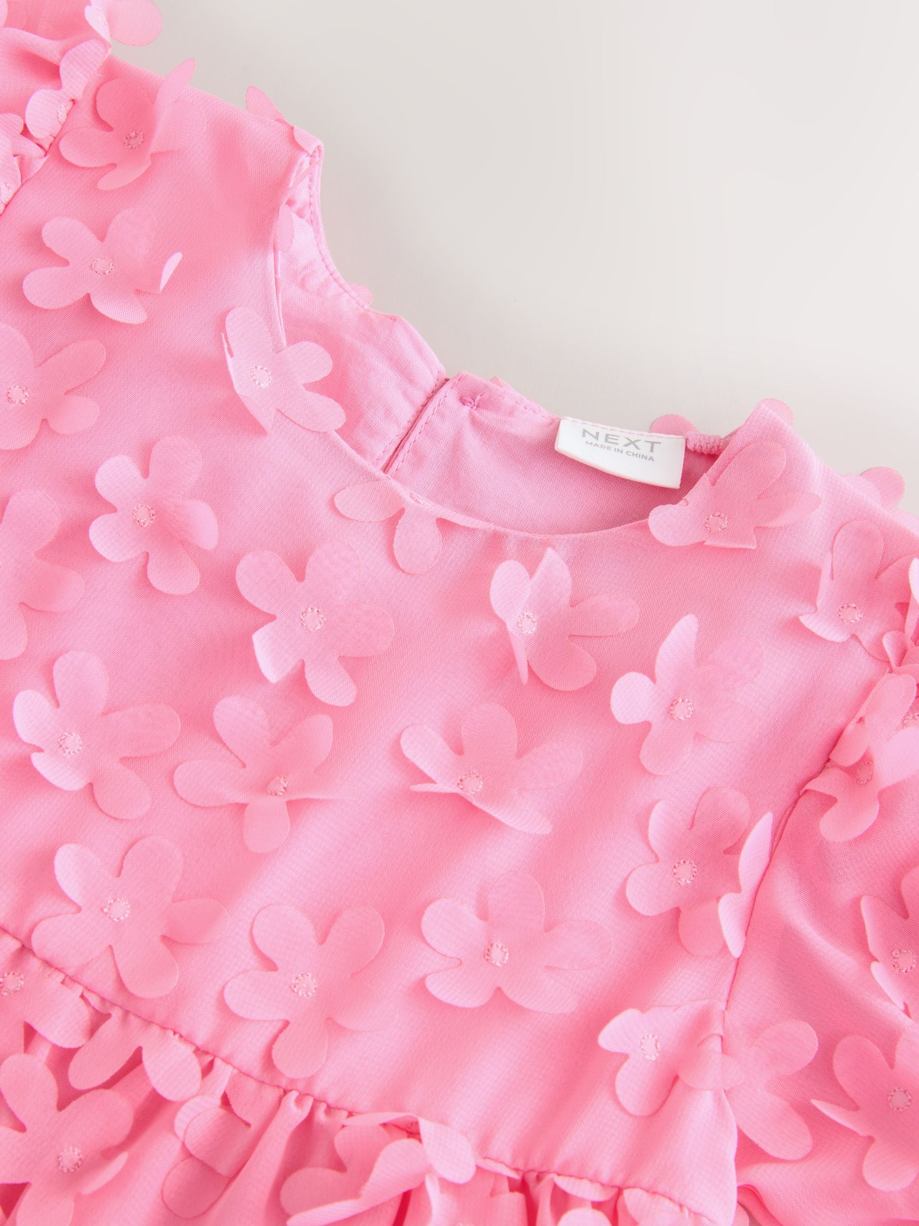 Bright Pink Short Sleeve 3D Flowers Dress (3mths-8yrs) image 6