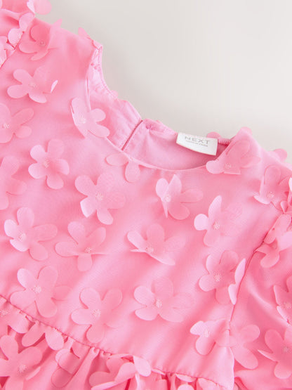 Bright Pink Short Sleeve 3D Flowers Dress (3mths-8yrs) image 6
