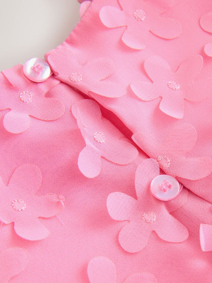 Bright Pink Short Sleeve 3D Flowers Dress (3mths-8yrs) image 7