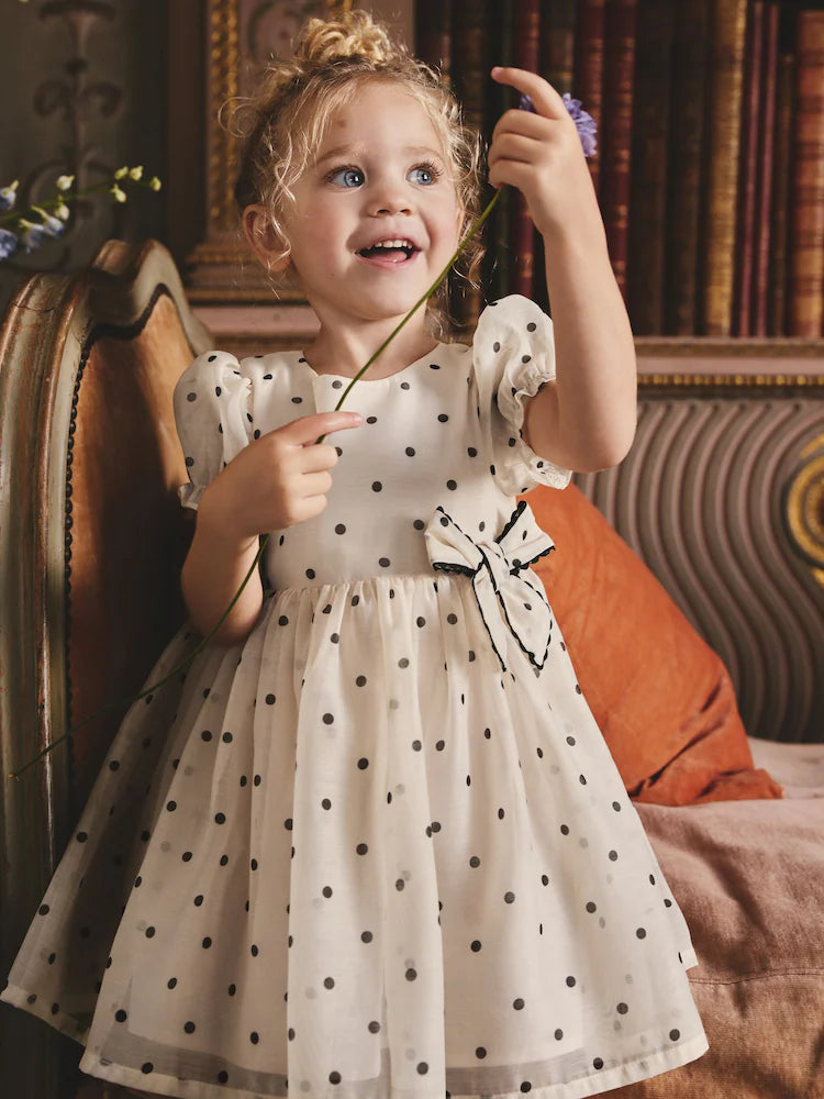 Ecru Spot Bow Dress (3mths-8yrs)