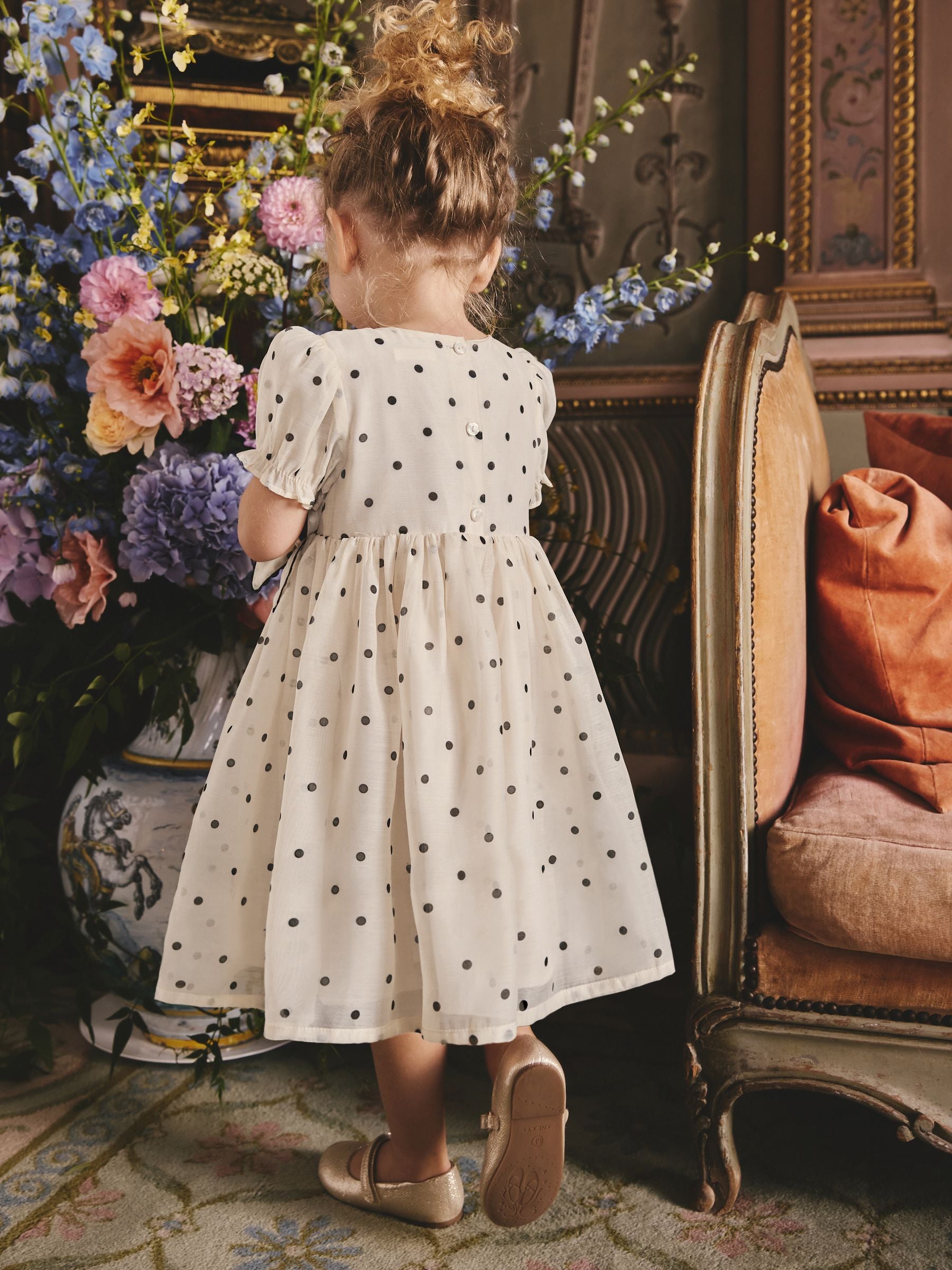 Ecru Spot Bow Dress (3mths-8yrs) image 3