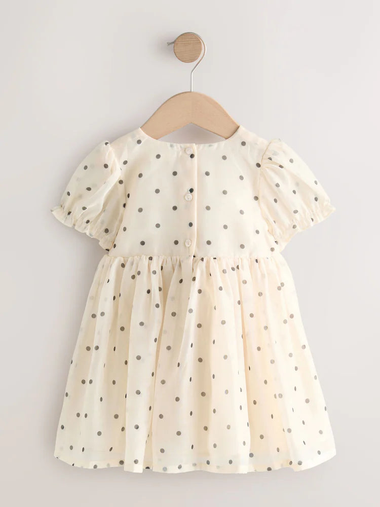Ecru Spot Bow Dress (3mths-8yrs)