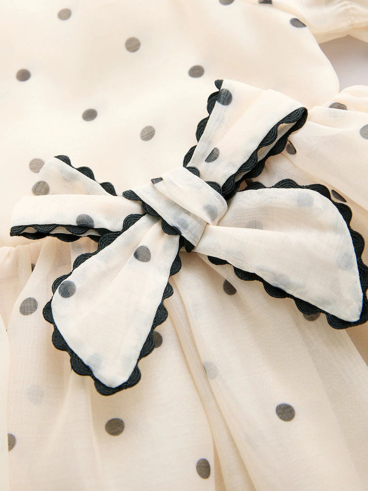 Ecru Spot Bow Dress (3mths-8yrs)