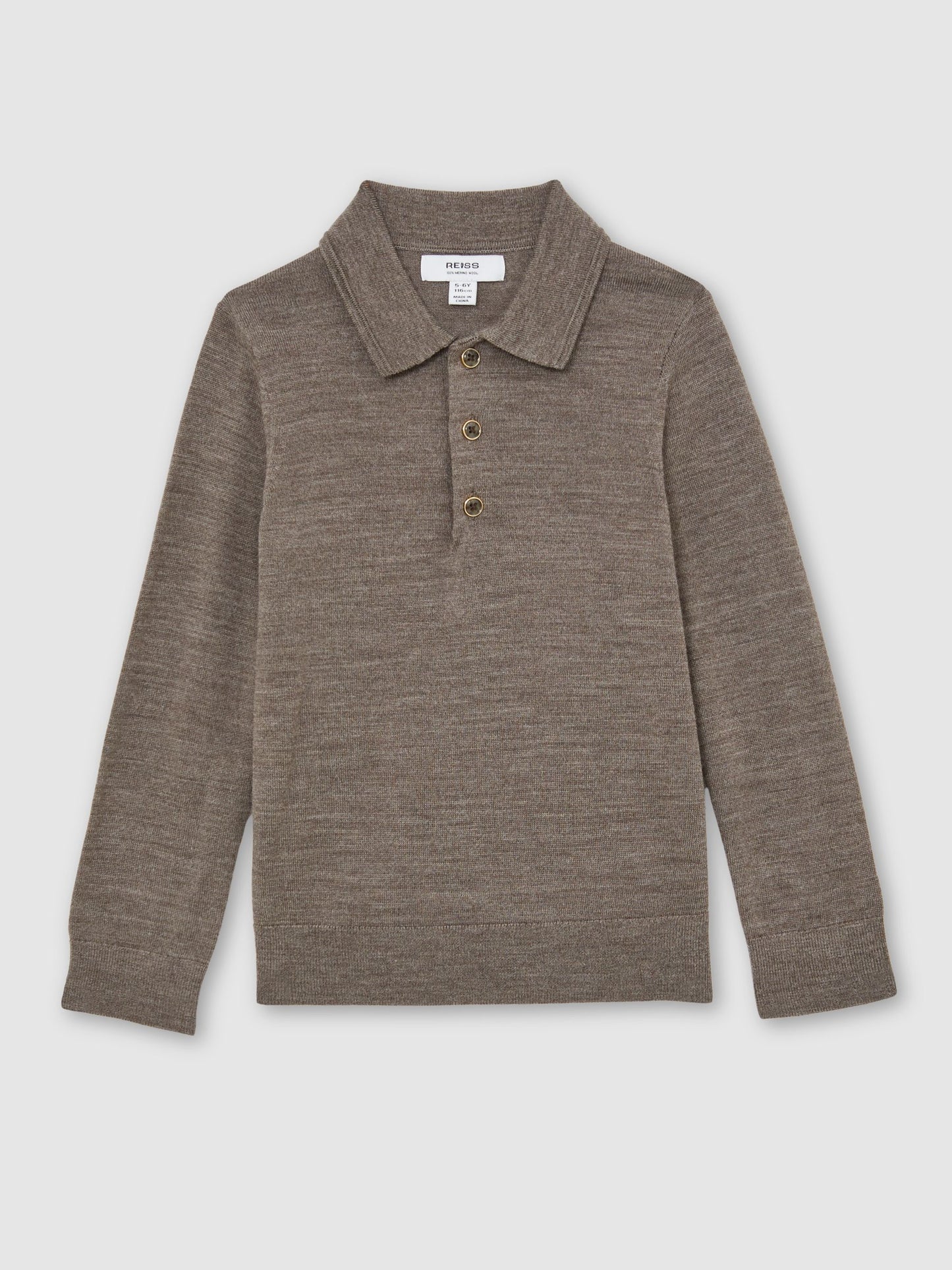 Dsiney Kidz - Reiss Dark Brown Melange Trafford 9-13 yrs Wool Long-Sleeve Polo Shirt image 2