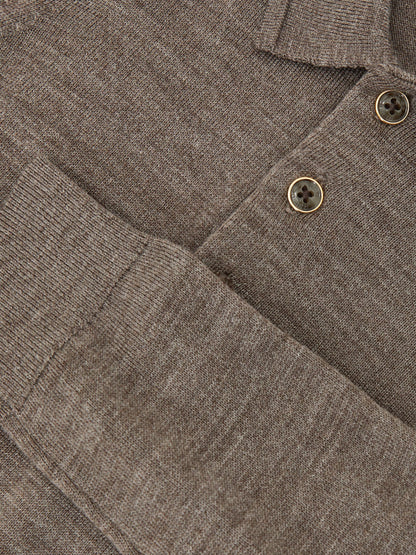 Dsiney Kidz - Reiss Dark Brown Melange Trafford 9-13 yrs Wool Long-Sleeve Polo Shirt image 4