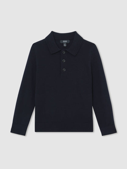 Dsiney Kidz - Reiss Navy Trafford 9-13 yrs Wool Long-Sleeve Polo Shirt image 2
