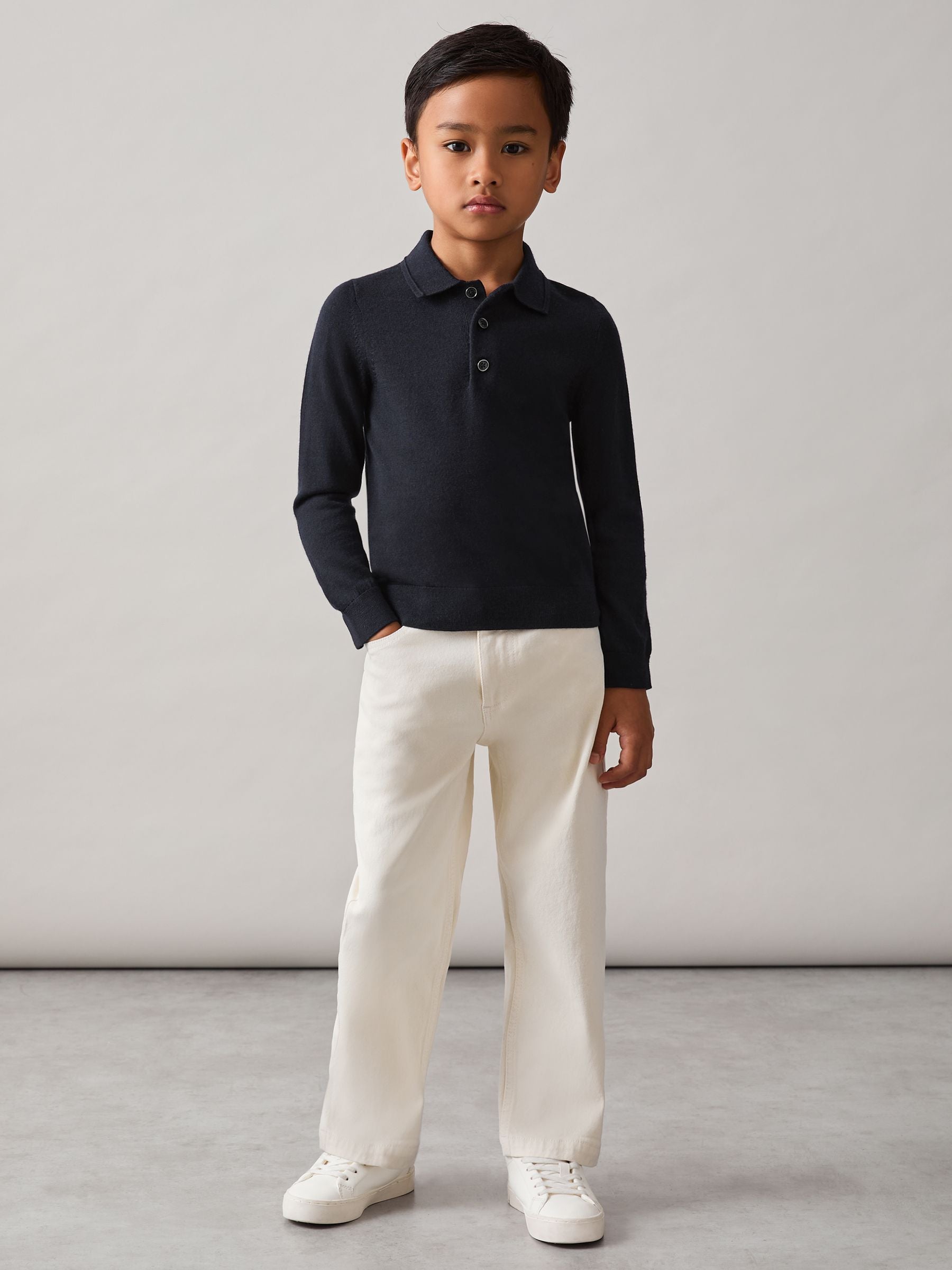 Dsiney Kidz - Reiss Navy Trafford 9-13 yrs Wool Long-Sleeve Polo Shirt image 3