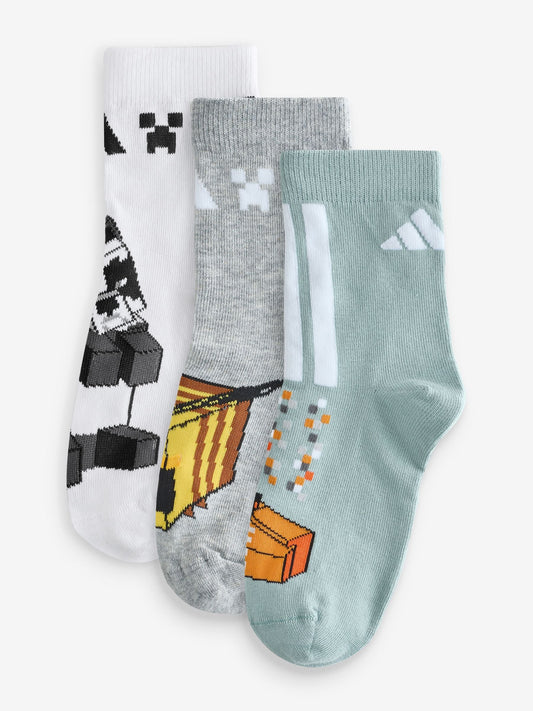 adidas Green Little Kids Minecraft Crew Socks 3 Pack image 1
