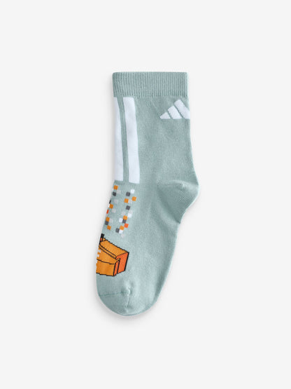 adidas Green Little Kids Minecraft Crew Socks 3 Pack image 4