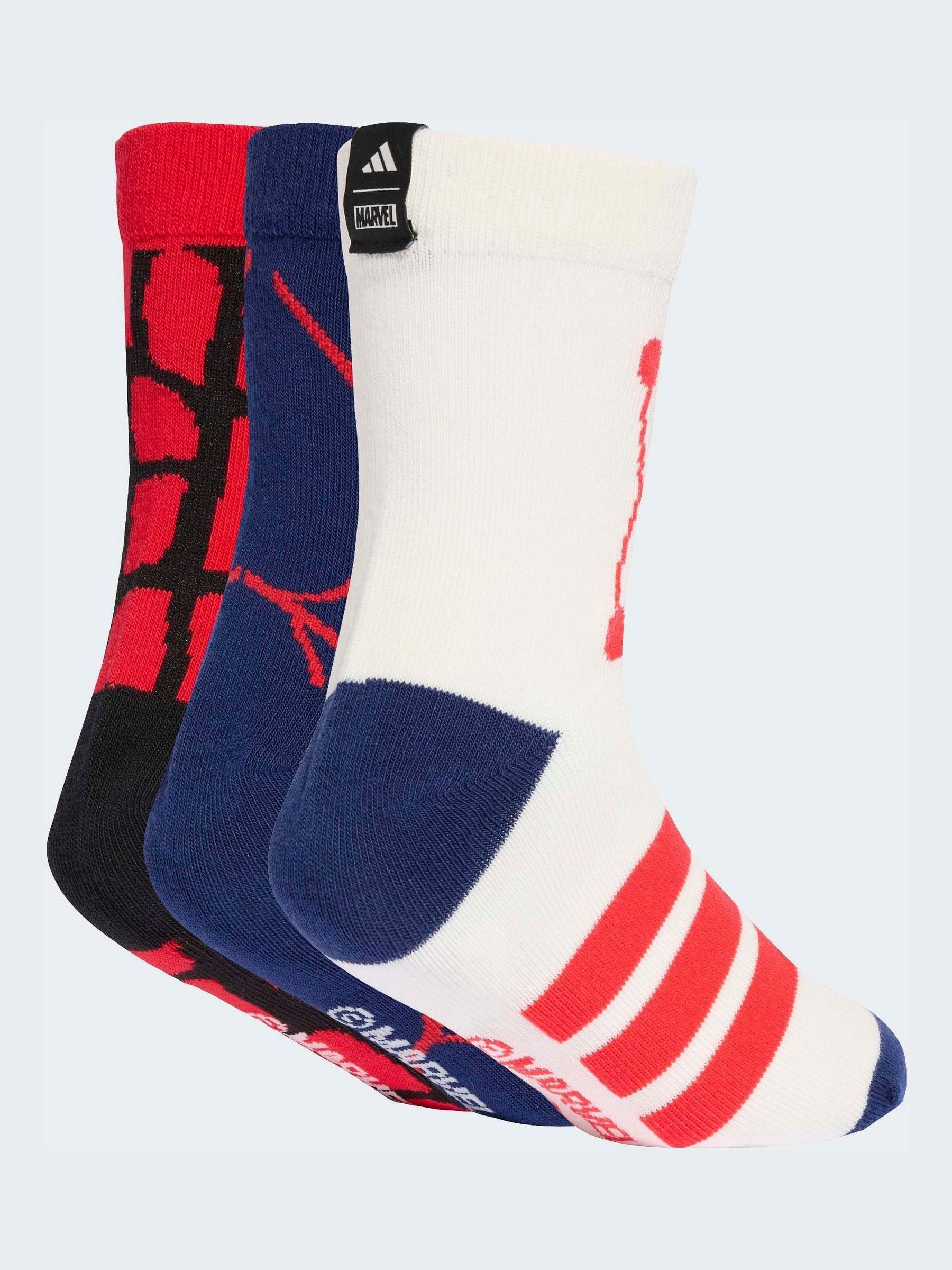 adidas Red Little Kids Marvel Spiderman Crew Socks 3 Pack image 2