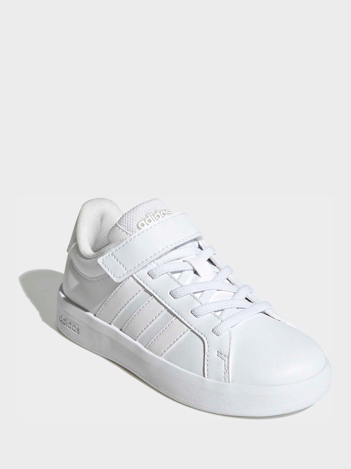 adidas White Grand Court 3.0 Elastic Lace Kids Trainers image 3
