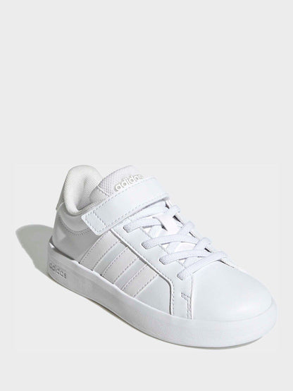 adidas White Grand Court 3.0 Elastic Lace Kids Trainers image 3
