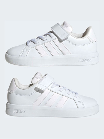 adidas White Grand Court 3.0 Elastic Lace Kids Trainers image 5