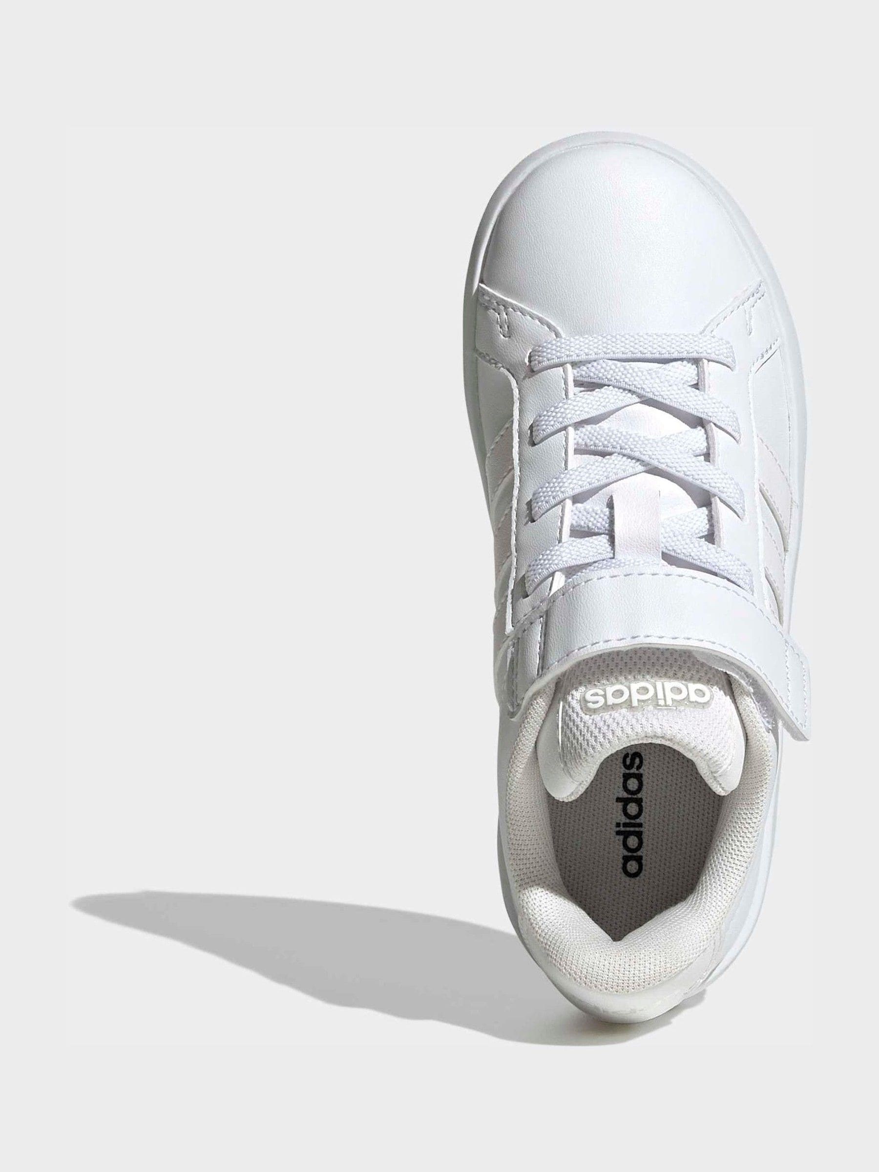 adidas White Grand Court 3.0 Elastic Lace Kids Trainers image 6
