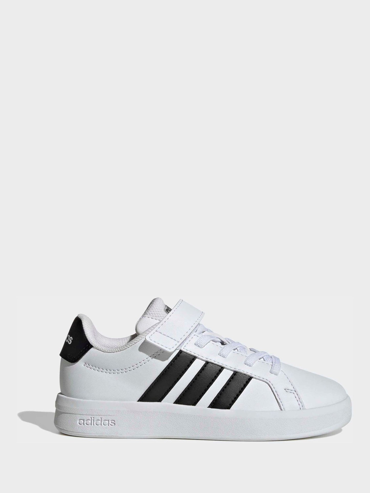 adidas White/Black Grand Court 3.0 Elastic Lace Kids Trainers image 1
