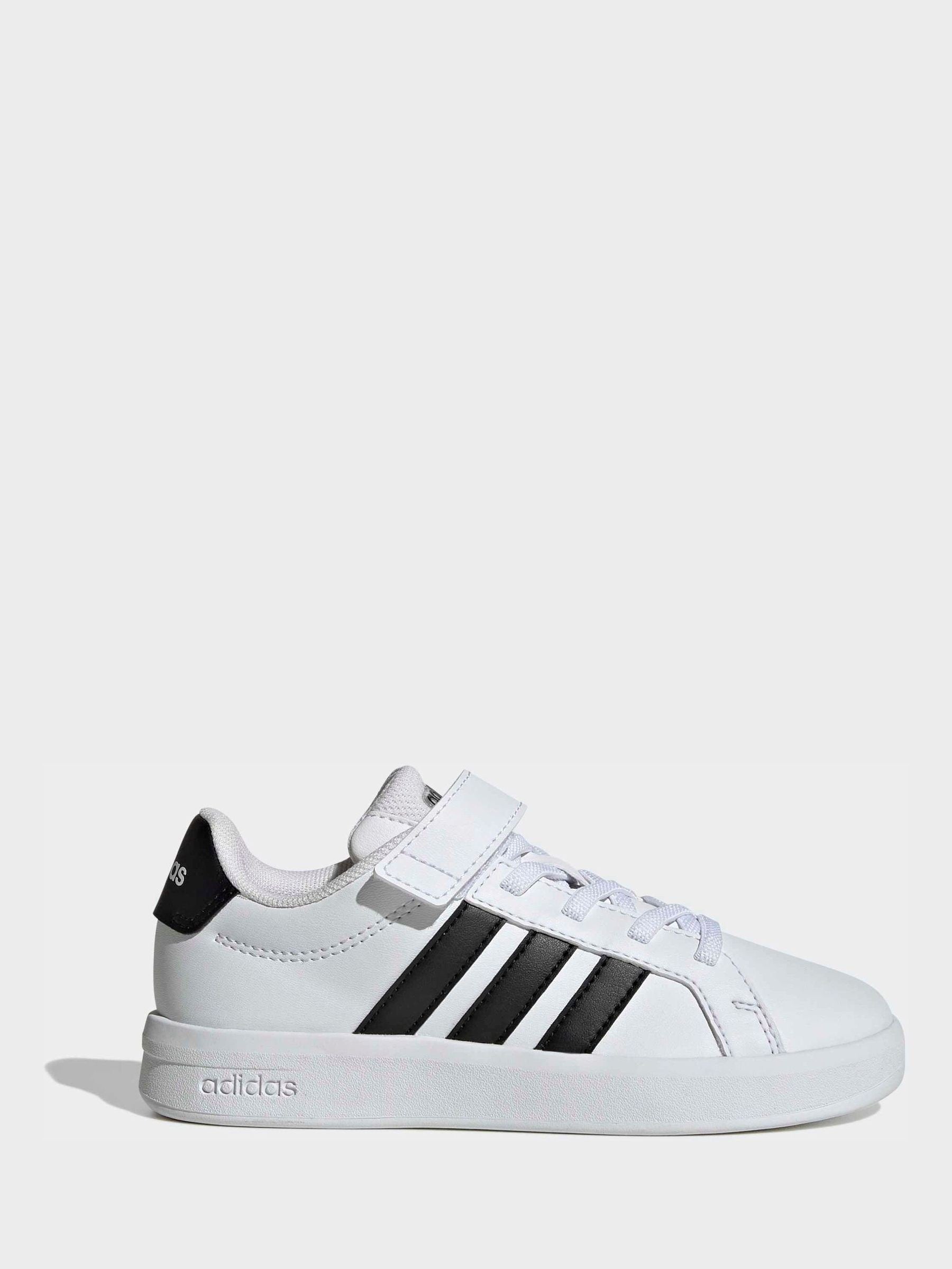 adidas White/Black Grand Court 3.0 Elastic Lace Kids Trainers image 1