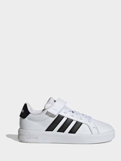 adidas White/Black Grand Court 3.0 Elastic Lace Kids Trainers image 1