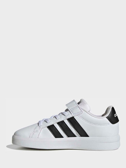 adidas White/Black Grand Court 3.0 Elastic Lace Kids Trainers image 2