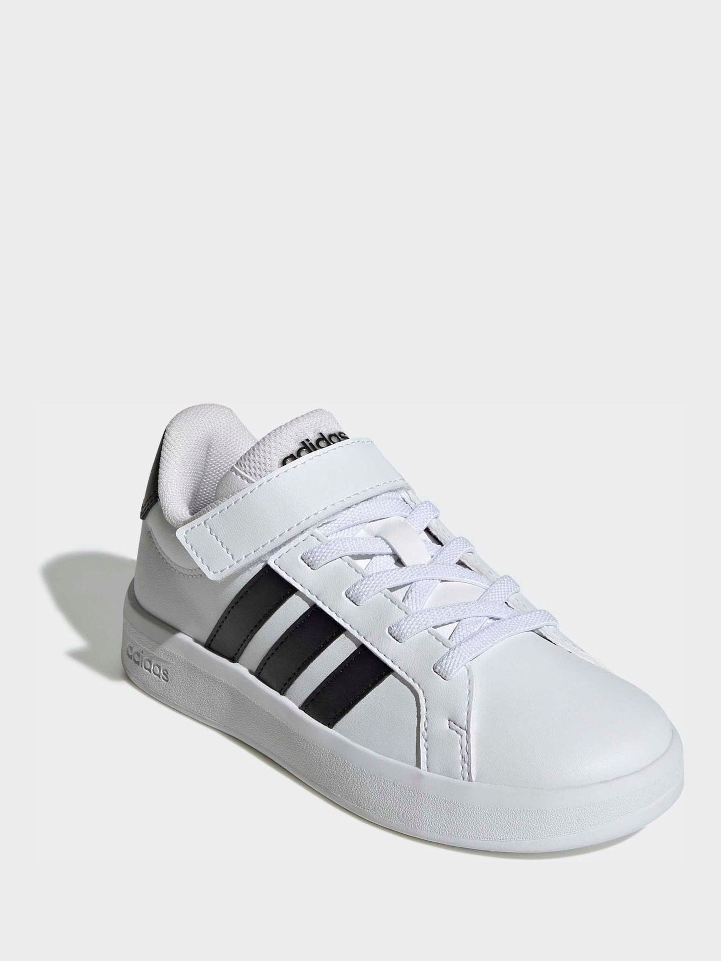 adidas White/Black Grand Court 3.0 Elastic Lace Kids Trainers image 3