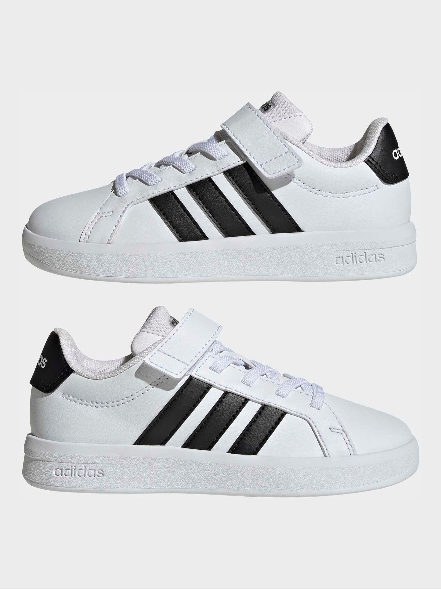 adidas White/Black Grand Court 3.0 Elastic Lace Kids Trainers image 5