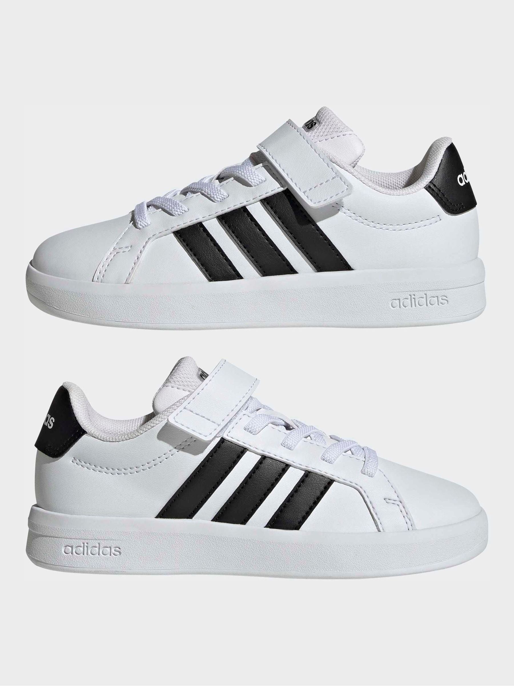 adidas White/Black Grand Court 3.0 Elastic Lace Kids Trainers image 5