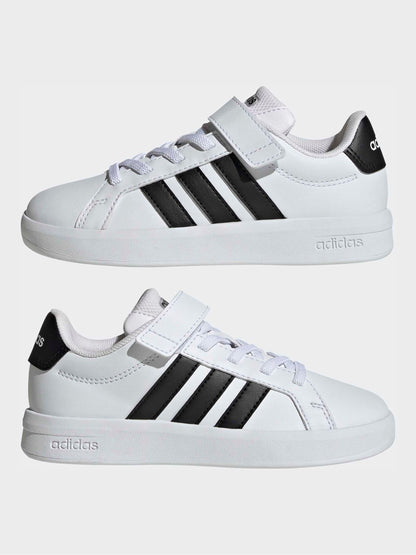 adidas White/Black Grand Court 3.0 Elastic Lace Kids Trainers image 5