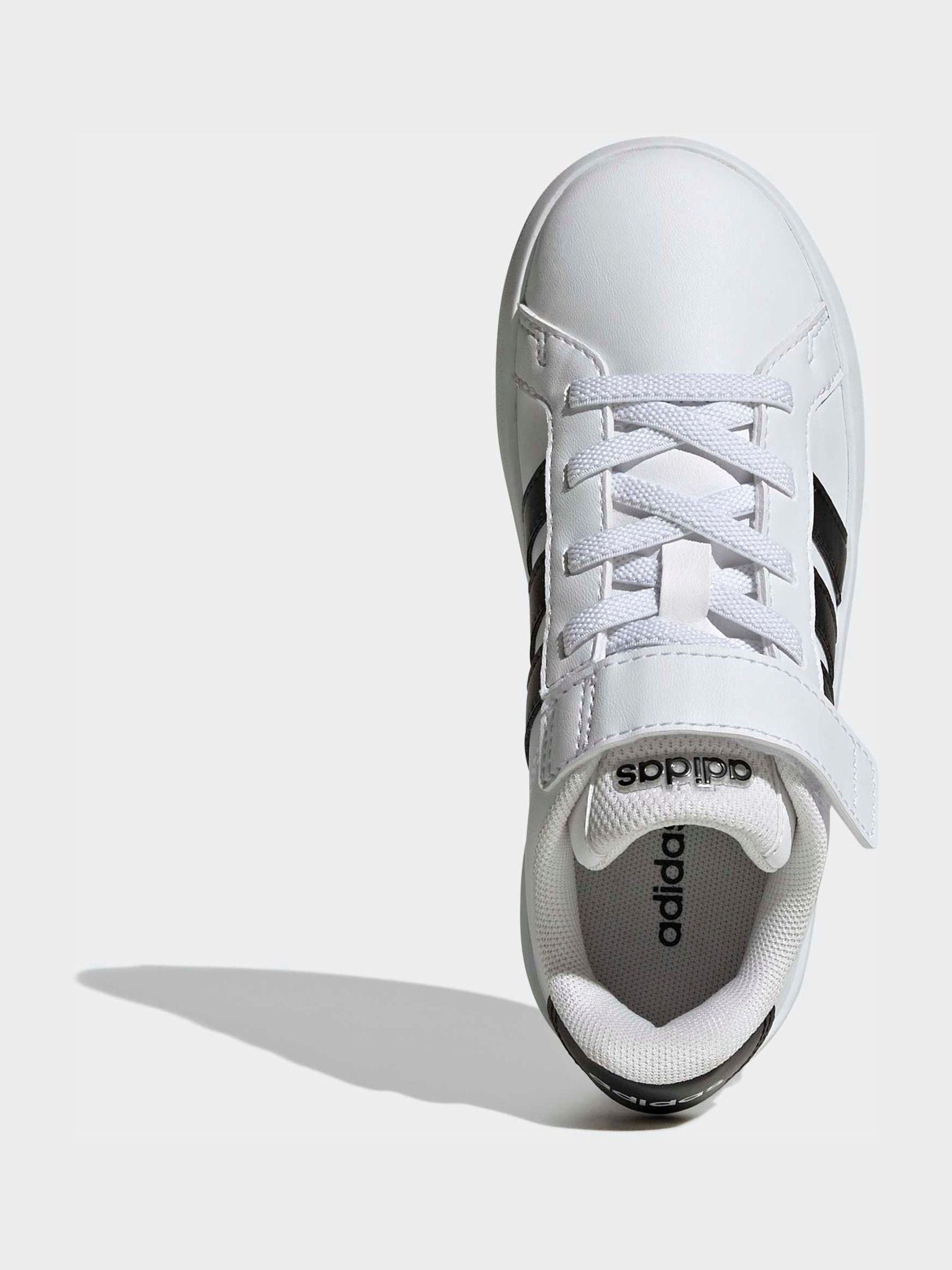 adidas White/Black Grand Court 3.0 Elastic Lace Kids Trainers image 6