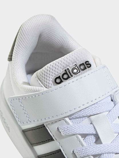 adidas White/Black Grand Court 3.0 Elastic Lace Kids Trainers image 8
