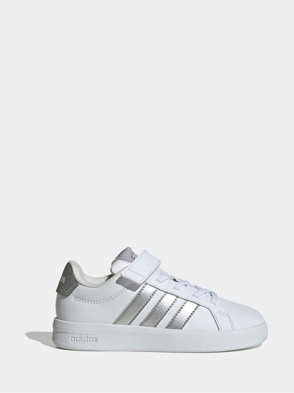 adidas White/Silver Grand Court 3.0 Elastic Lace Kids Trainers image 1
