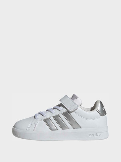 adidas White/Silver Grand Court 3.0 Elastic Lace Kids Trainers image 2
