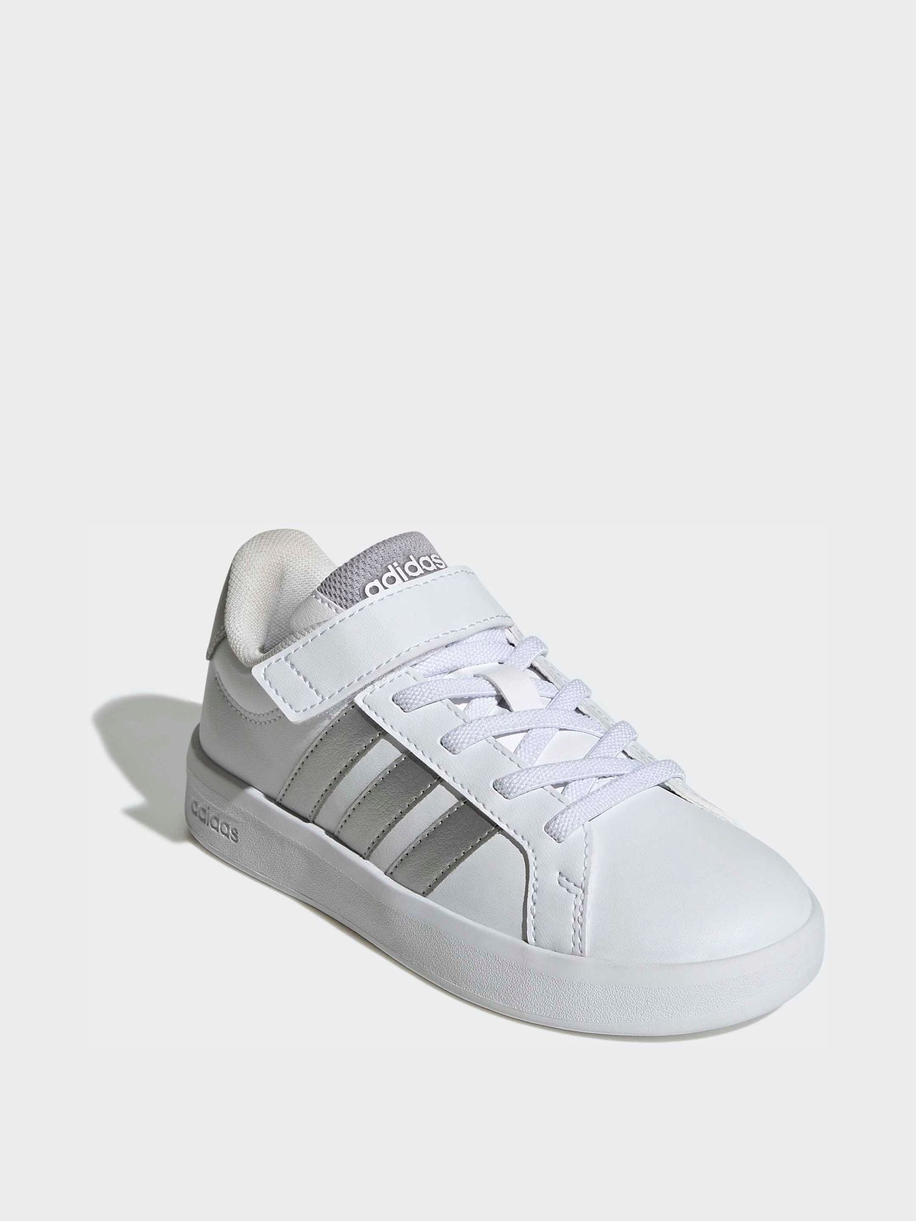 adidas White/Silver Grand Court 3.0 Elastic Lace Kids Trainers image 3