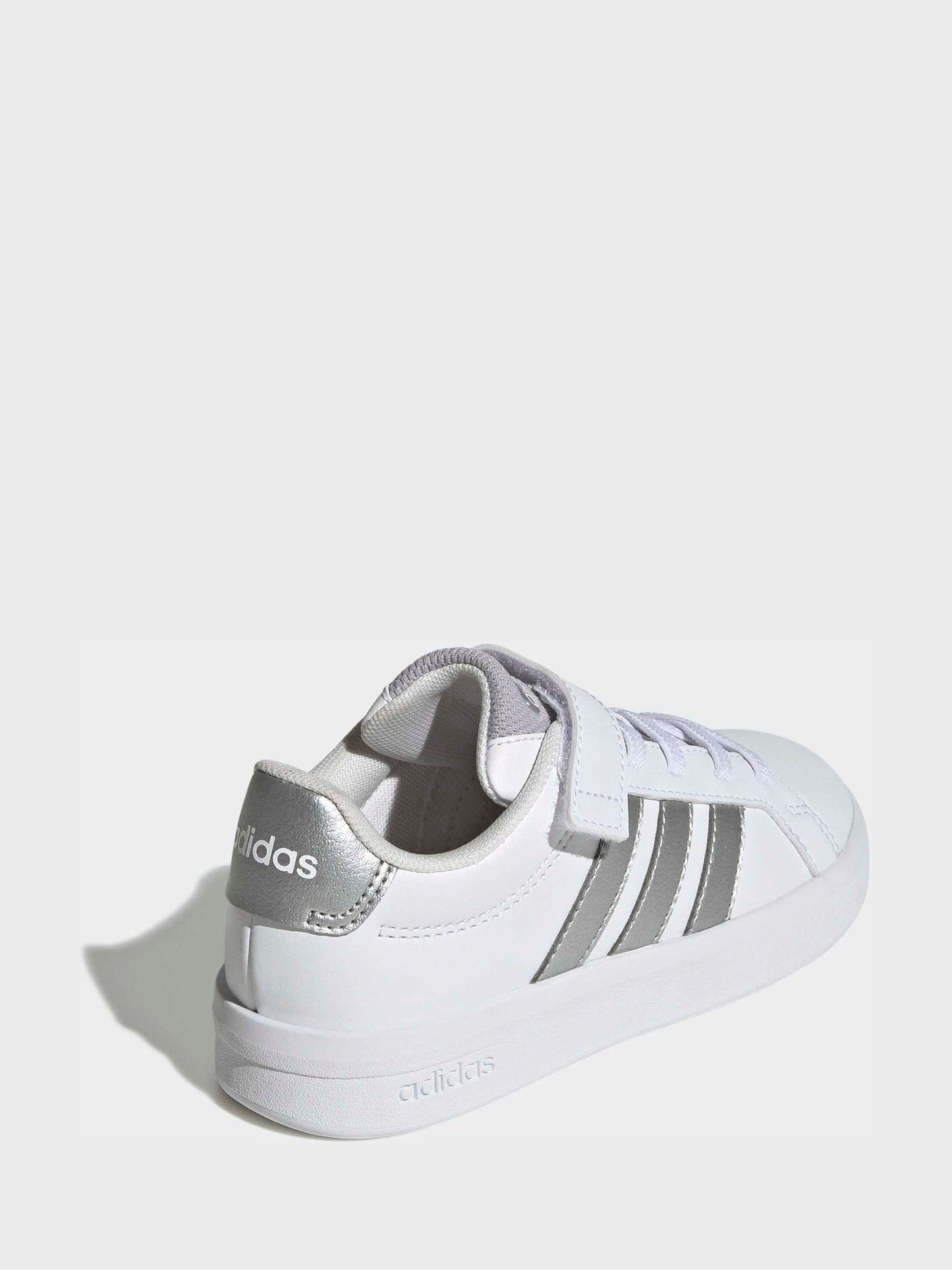 adidas White/Silver Grand Court 3.0 Elastic Lace Kids Trainers image 4